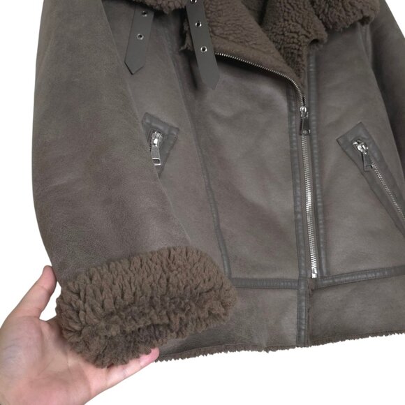 ZARA Double Faced Sherpa Grey Oversized Biker Jacket Size M - Picture 7 of 13